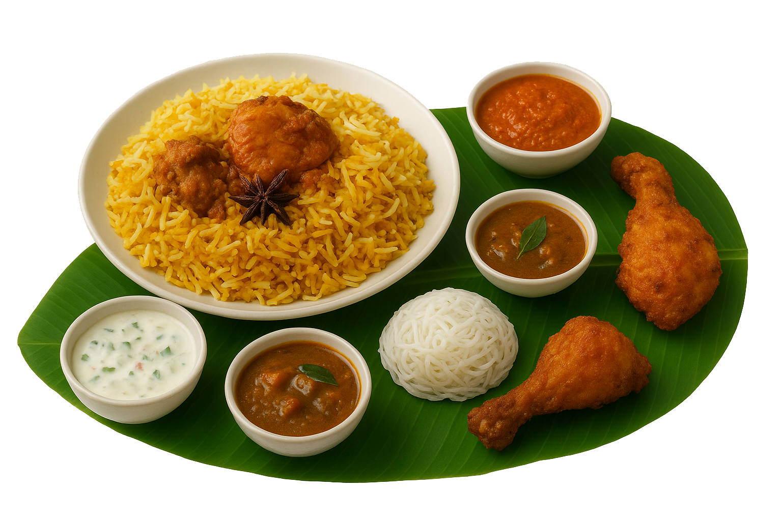 Traditional Kerala sadya served on banana leaves for a festive banquet