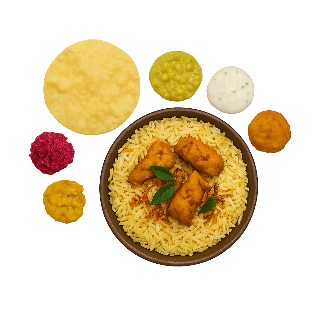 Starters and biriyani spread